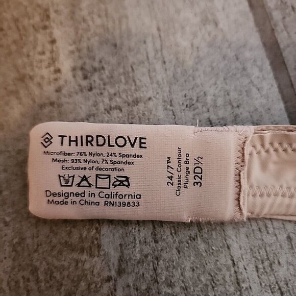 Third Love Bra 32D 1/2 Classic Contour Plunge Bra Nude Underwire Padded Push Up - Picture 4 of 4